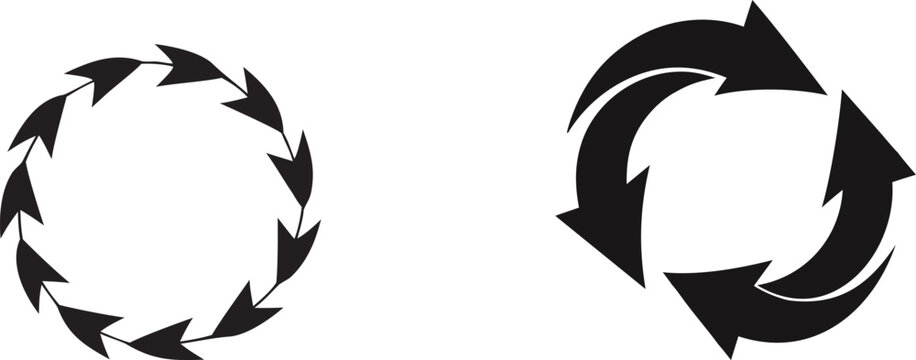 Circular arrow icon set vector illustration graphic design elements rotation recycle loop refresh process.