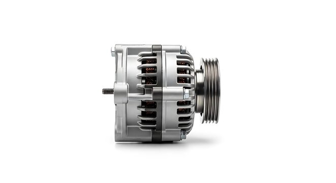 Clean, studio-lit automotive alternator