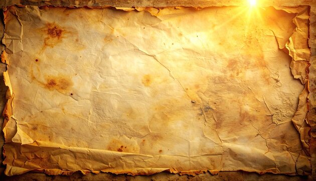 An aged, parchment-like paper texture is illuminated by a bright, golden light source from the upper right.
