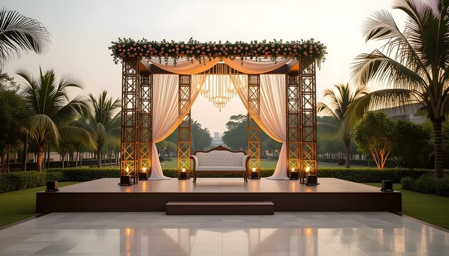Industrial chic indian wedding stage decoration with metal elements