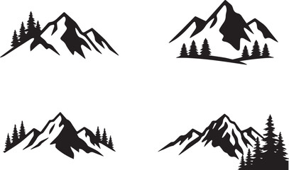 Fototapeta premium Minimal Mountain Silhouette Vector Set with Pine Forest Landscape, Nature Adventure Logo Bundle, Outdoor Wilderness Design Collection, Art & Illustration
