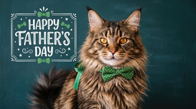 Happy father's day adorable maine coon cat with bow tie festive greeting