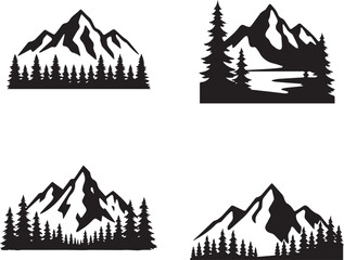 Fototapeta premium Minimal Mountain Silhouette Vector Set with Pine Forest Landscape, Nature Adventure Logo Bundle, Outdoor Wilderness Design Collection, Art & Illustration