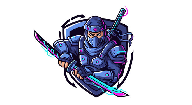 A cartoon ninja character with swords.