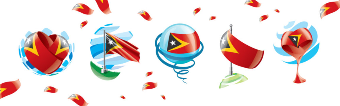 Vector set of the East Timor flag in various creative designs