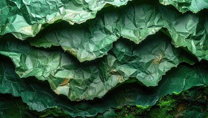 Fototapeta premium A close-up view showcases the intricate textures and vibrant green hues of layered leaves, creating a natural, organic pattern.