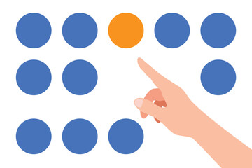 Concept of difference, diversity, individuality, outstanding or unique. Orange ball stands out from the blue spheres. © Paolo