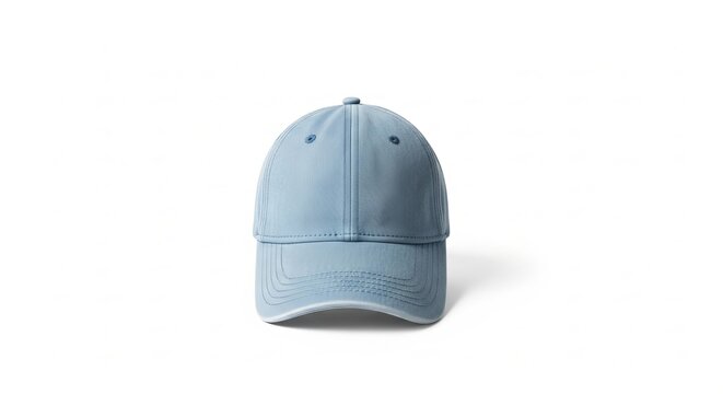 Light blue casual baseball cap with curved brim isolated on transparent background
