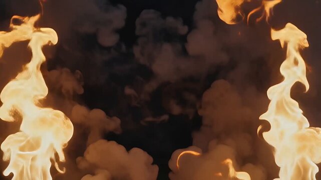 Fire Frame Background with Smoke Effect and Glowing Flames