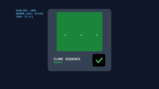 Abstract computer interface with green screen and checkmark data processing sequence.