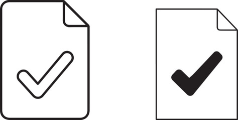 Minimalist document with checkmark icon set representing completed tasks successfully processed files and verification. © meerobeul