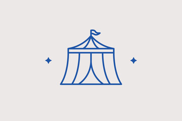 Circus tent line icon for entertainment events and festive carnivals. Playful vector illustration for amusement park flyers and family holiday event posters. © HenryFord