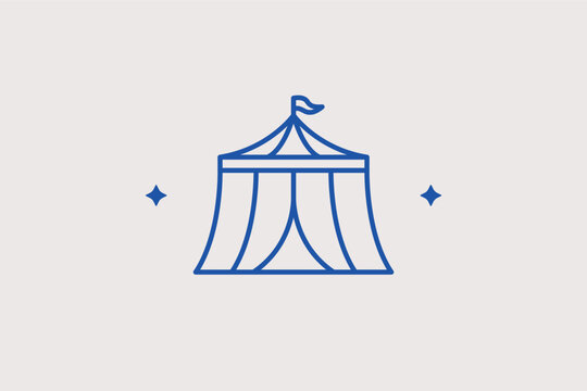 Circus tent line icon for entertainment events and festive carnivals. Playful vector illustration for amusement park flyers and family holiday event posters.