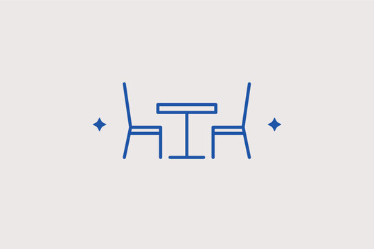 Restaurant table and chairs line icon for dining services and cafe furniture. Elegant vector illustration for bistro menus and hospitality industry branding.