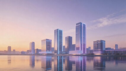 Obraz premium Modern city skyline with illuminated skyscrapers