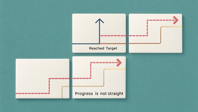 Arrows forming zigzag path showing progress towards the target