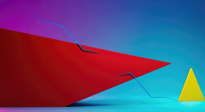 Abstract geometric composition featuring bold, contrasting colors and dramatically unbalanced spatial relationships creating visual tension, chaos, creative, field