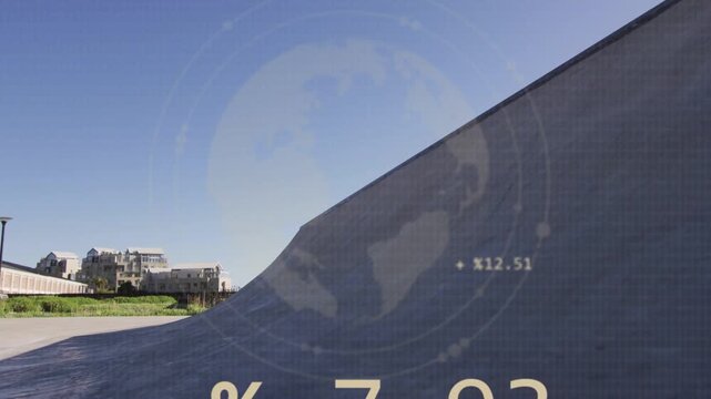 HUD appearing on ramp male skater entering and riding overlays updating tracking sports motion data