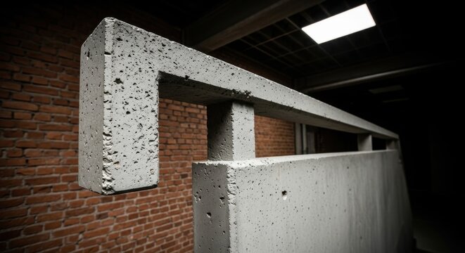 Raw unfinished concrete handrail with visible aggregate texture in an industrial setting