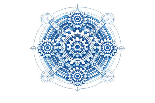 symmetrical gear arrangement, blue gears, gear pattern, mechanical design, industrial gears, gear system, cogwheels, engineering concept, mechanical symmetry, blue technology, gear mechanism, abstract