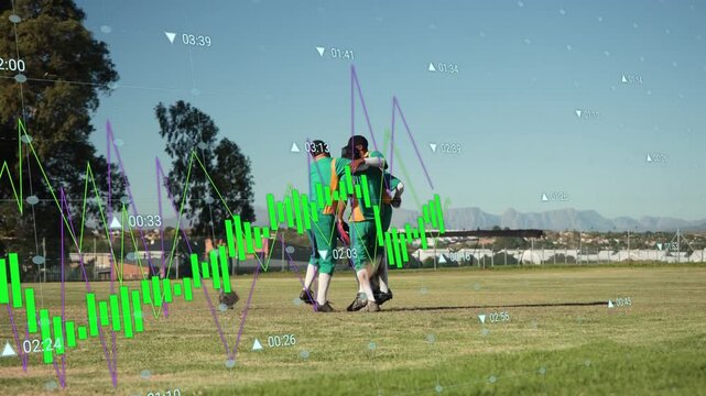 Fielder tracking ball diving securing ball team converging after catch graphs over play for sports