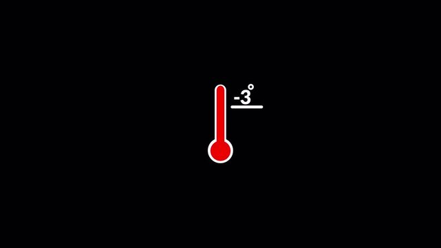 Thermometer Temperature Increase Decrease Animation Clinic Weather in 4k animation -3 degree temperature animation with alpha channel in transparent background