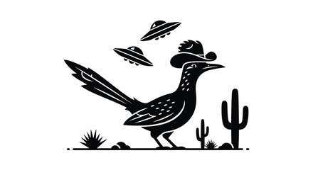 Roadrunner Silhouette with Ufos and Desert Landscape © Md Shifat
