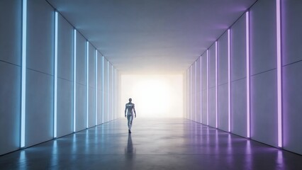 Fototapeta premium Person walking in futuristic corridor