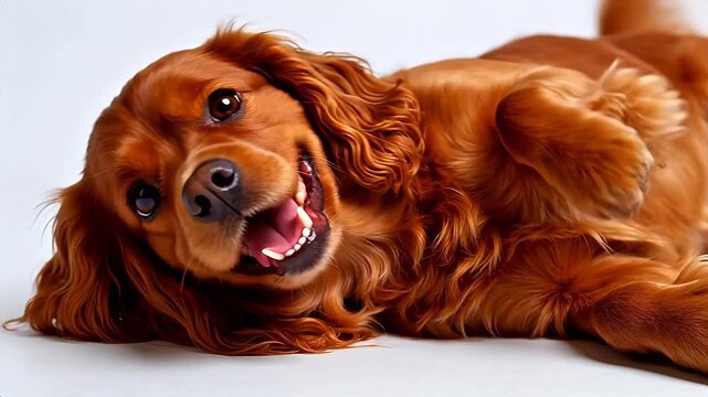Cocker Spaniel dog lying on back