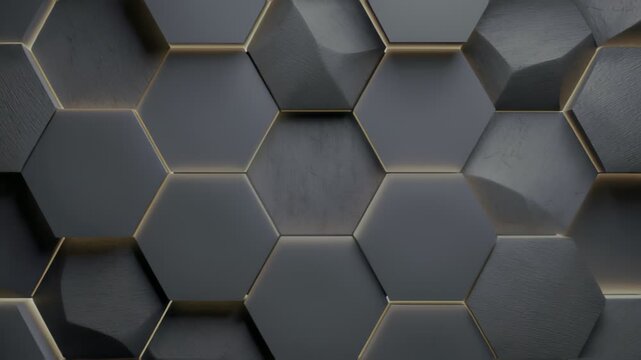 Exploring a dark hexagonal pattern design with sharp edges and smooth surfaces at an art exhibit in the evening