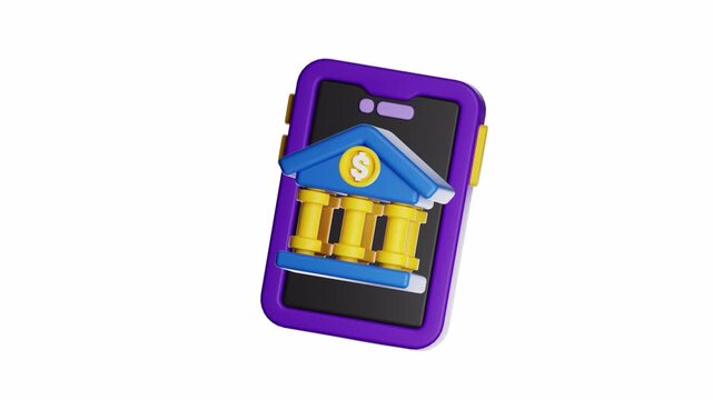 3d looping ui icon suitable for finance apps, mobile banking services, atm locator features, and digital banking promotions. Promotes banking convenience on smartphones.