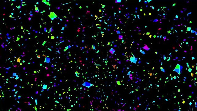 Colorful festive confetti explosion, vibrant particles falling animation, celebration background for events, weddings, birthdays, joyful party atmosphere with alpha channel overlay, black screen.4K