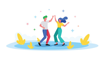 Fototapeta premium Dancing couple illustration with sparkles joyful and celebratory