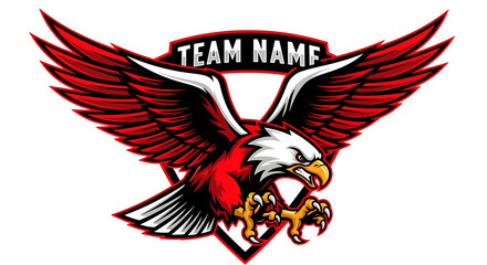 Fototapeta premium Aggressive Red and Black Winged Eagle Emblem with Team Name Banner for Sports and Gaming Logos