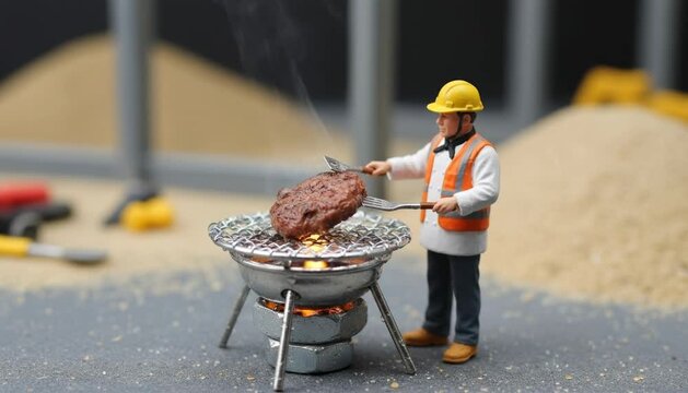 Tiny chef constructs a grilling masterpiece on a sunny day in a playful garden setting