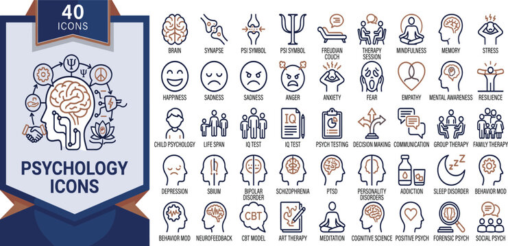 A Comprehensive Collection of Psychology Icons for Mental Health and Emotional Well-being Resources