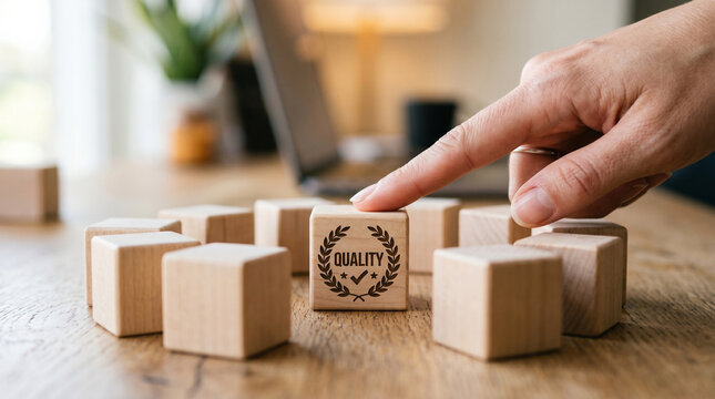 Quality control wooden block hand finger business office table anti ai slop content