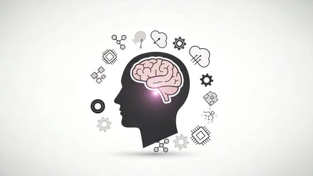 Brain's Blueprint: A conceptual depiction of the human mind, showcasing the brain encircled by symbolic icons representing thought, innovation, and intellectual exploration.