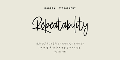 signature Font Calligraphy Logotype Script Brush Font Type Font lettering handwritten. Minimal modern urban fonts for logo, brand etc. Typography typeface uppercase lowercase and number. vector © Lyndon