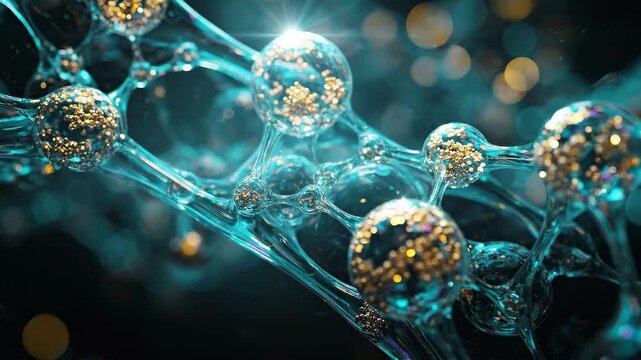  Cornelia De Lange Syndrome: 3D render of NIPBL protein molecular structure, photorealistic atomic surface model, detailed caustic light reflections across the protein surface