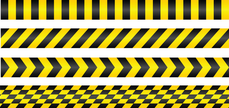 Caution tape set of yellow warning ribbons. Warning zone, danger tapes. Yellow stripes border. Caution tape. Do not cross. vector