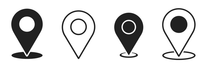Collection of isolated location marker icons featuring solid and outline designs for web interface mobile applications mapping services and geographic destination. © ALBART