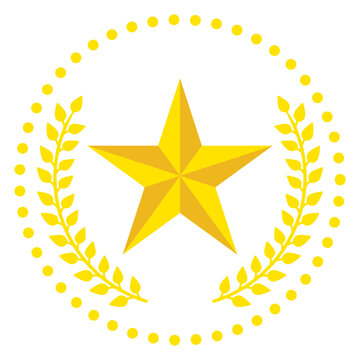 Illustration of a golden five-pointed star with a laurel wreath and a circle on a white background