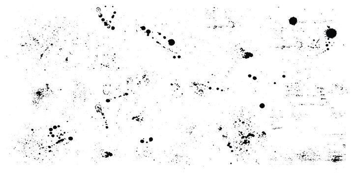 Minimal grunge texture with black ink splatters and distressed paint marks on a white background, abstract monochrome texture design.