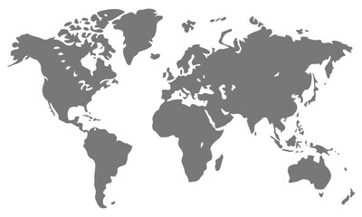 Obraz premium World map silhouette detailed continents countries, gray global geography outline, world map continent shapes vector illustration clean modern design.