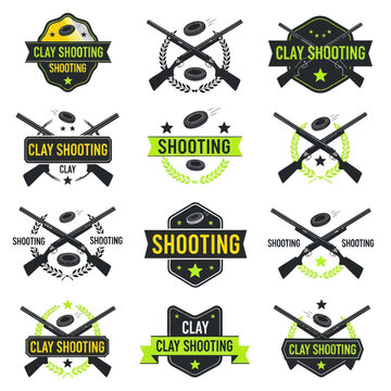 Clay Shooting Emblems with Shotguns and Targets