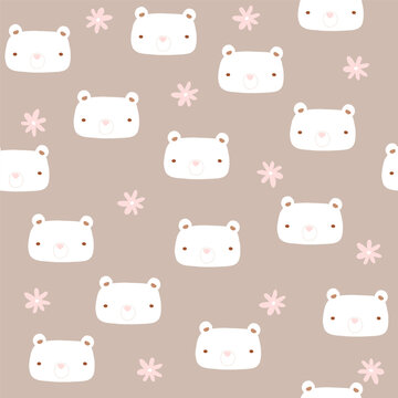 Seamless pattern with white bears. Childish print. Vector hand drawn illustration.