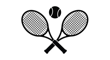 Naklejka premium Two crossed tennis rackets positioned perfectly with a single black tennis ball on white background