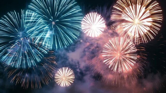 Fireworks rockets launch golden burst night sky festival celebration pyrotechnic show