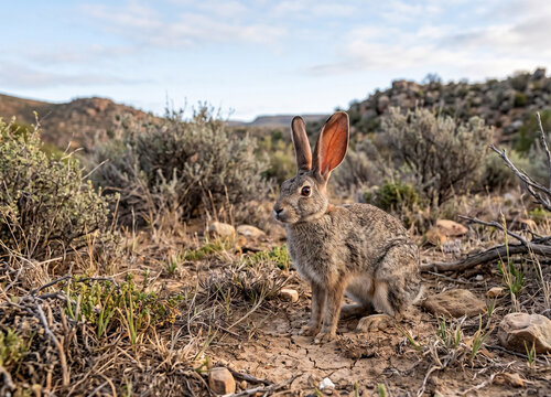 Riverine Rabbit captured in its natural semi-arid Karoo habitat